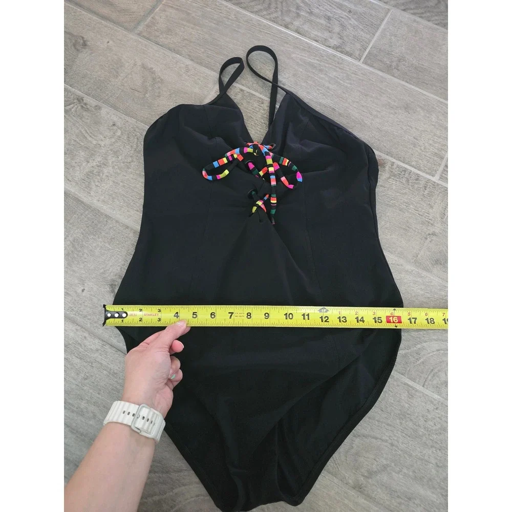 Skinny Dippers Lacey‎ One Piece Swimsuit Black Colorful Detail XL